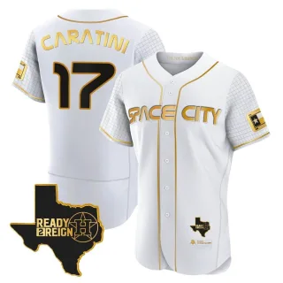 Men's Authentic White/Gold Victor Caratini Houston Astros 2023 Space City Ready 2 Reign Flex Base Jersey