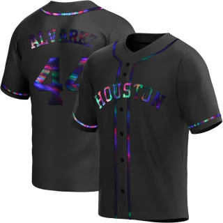 Men's Replica Black Holographic Yordan Alvarez Houston Astros Alternate Jersey