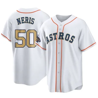 Men's Replica Gold Hector Neris Houston Astros White 2023 Collection Jersey
