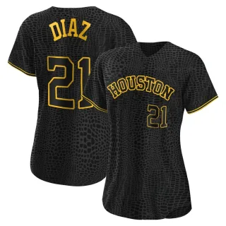 Women's Authentic Black Yainer Diaz Houston Astros Snake Skin City Jersey