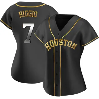 Women's Replica Black Golden Craig Biggio Houston Astros Alternate Jersey