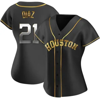 Women's Replica Black Golden Yainer Diaz Houston Astros Alternate Jersey