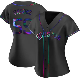 Women's Replica Black Holographic Framber Valdez Houston Astros Alternate Jersey