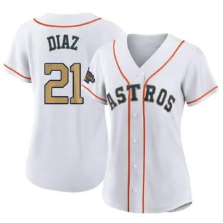 Women's Replica Gold Yainer Diaz Houston Astros White 2023 Collection Jersey