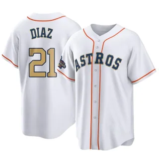 Youth Replica Gold Yainer Diaz Houston Astros White 2023 Collection Jersey